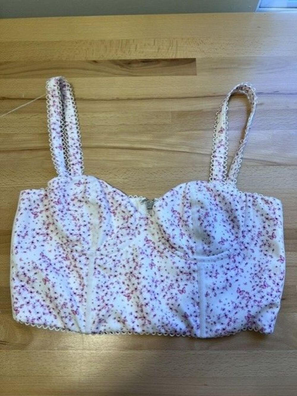 White Fox Floral Lace-Trim Crop Bralette Top Size small S